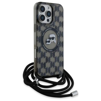 3. Karl Lagerfeld IML Crossbody Monogram Karl & Choupette Head MagSafe Case for iPhone 16 Pro - Black