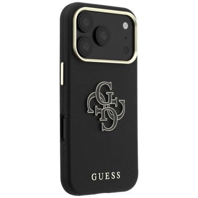 4. Guess Grained & Big Resin Logo Case for iPhone 18 Pro / 17 Pro - Black