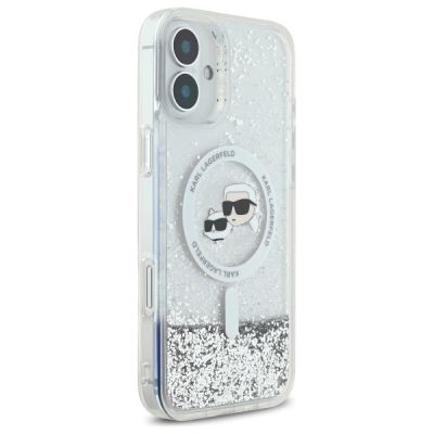 4. Karl Lagerfeld Liquid Glitter Karl & Choupette Head Magsafe iPhone 16 Plus Case - Clear