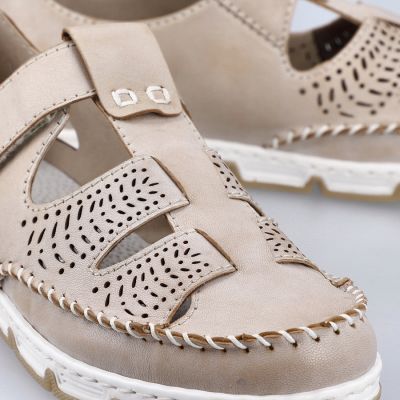 34. Rieker W RKR651 beige leather velcro openwork shoes