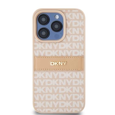 3. DKNY Leather Mono Stripe & Metal Logo case for iPhone 15 Pro - pink