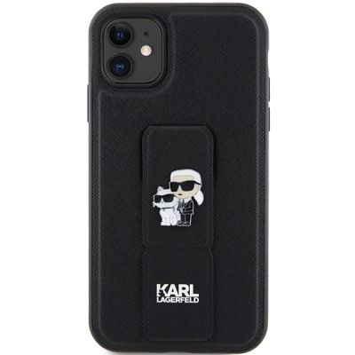 3. Karl Lagerfeld Gripstand Saffiano Karl&Choupette Pins case for iPhone 11 / Xr - black
