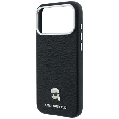 6. Karl Lagerfeld Grained Karl Head Metal MagSafe Case for iPhone 18 Pro / 17 Pro - Black