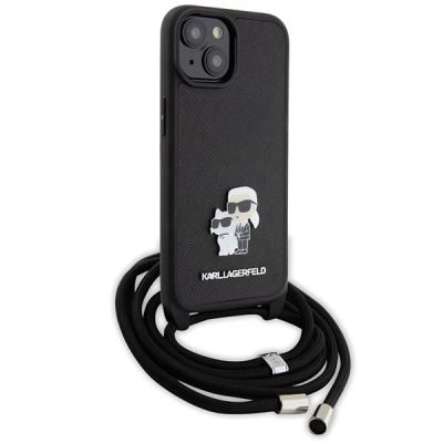 3. Karl Lagerfeld Crossbody Saffiano Metal Pin Karl & Choupette case for iPhone 15 Plus - black