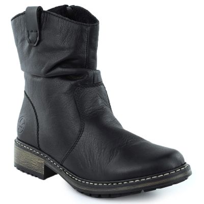 8. Rieker Z6883-00 Black Ruched Leather Women’s Ankle Boots