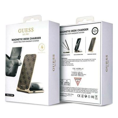 7. Guess 4G Pattern MagSafe foldable 2in1 15W inductive charger - brown