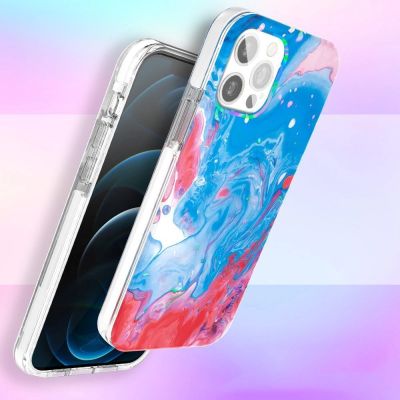 5. Kingxbar Watercolor Series color case for iPhone 12 Pro Max Blue-pink