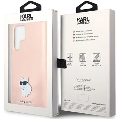 8. Karl Lagerfeld Silicone Choupette Metal Pin case for Samsung Galaxy S23 Ultra - pink