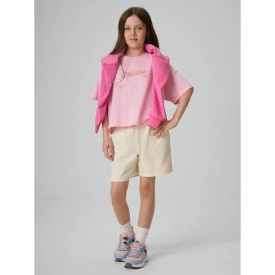 4. Girls' boxy T-shirt with print 4F 4FJRAW26TTSHF4324-056S