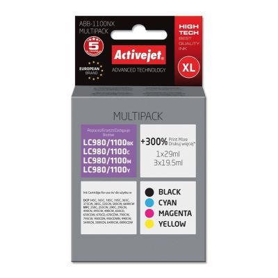 Activejet ABB-1100NX Ink (replaces Brother LC1100/980; Supreme; 1 x 29 ml, 3 x 19.5 ml; black, red, blue, yellow)