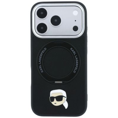 3. Karl Lagerfeld with Ring Stand 360 Karl Head Pin MagSafe Case for iPhone 18 Pro / 17 Pro - Black
