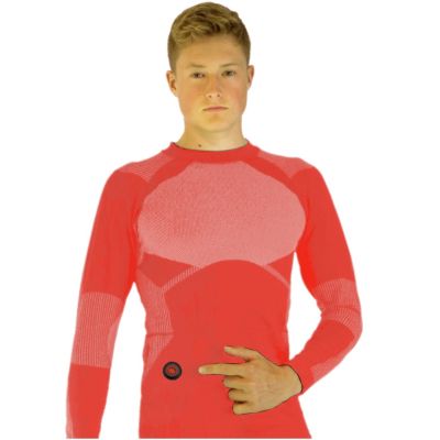 30. GLOVII HEATED THERMOACTIVE UNDERWEAR SET, SWEATSHIRT AND PANTS, SIZE M, ORANGE, BATTERIES AND CHARGER INCLUDED, GXRM