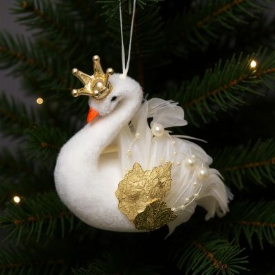 6. SWAN DECORATIVE HANGING BAUBLE 17CM PEARL WINGS