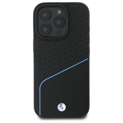 3. BMW Sign Leather Textured And Line MagSafe Case for iPhone 16 Pro Max - Black