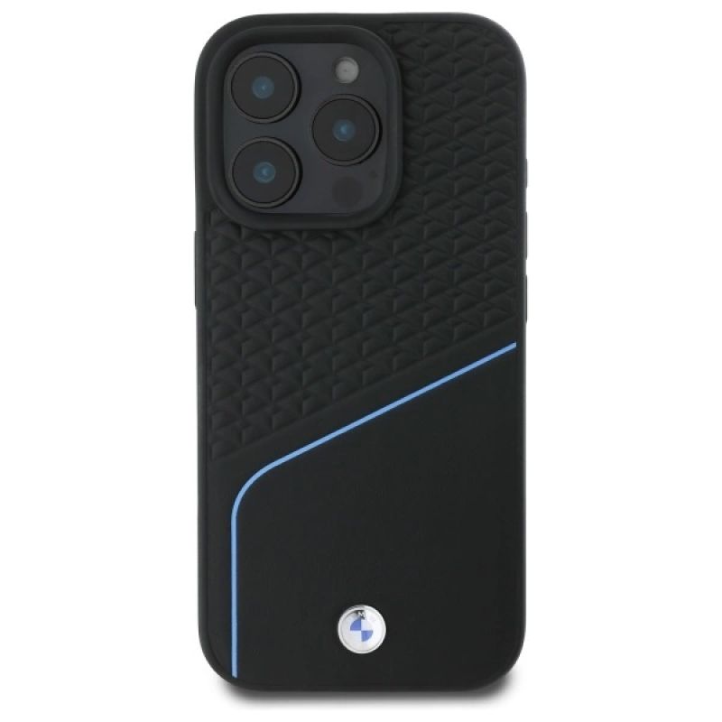 3. BMW Sign Leather Textured And Line MagSafe Case for iPhone 16 Pro Max - Black
