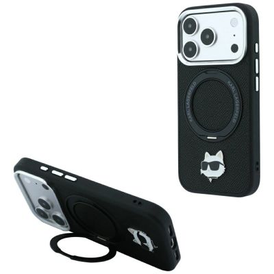 Karl Lagerfeld with Ring Stand 360 Choupette Head Pin MagSafe Case for iPhone 18 Pro / 17 Pro - Black