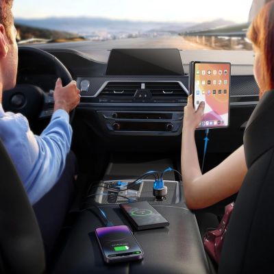 10. Joyroom JR-CCD04 30W 2x USB-C USB-A car charger with display - black