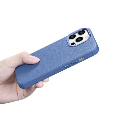 21. iCarer Litchi Premium Leather Case iPhone 14 Pro Max Magnetic Leather Case with MagSafe Light Blue (WMI14220712-LB)
