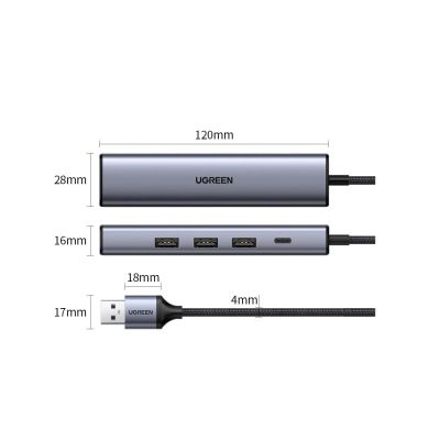 27. Ugreen multifunctional adapter HUB USB 3.0 - 3 x USB / Ethernet RJ-45 / USB Type C PD gray (CM475)