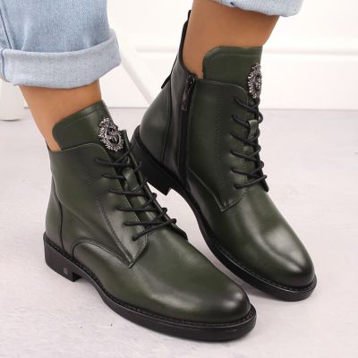 9. Women's lace-up and zippered green ankle boots Potocki SZ12179