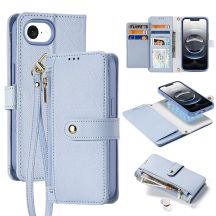 Dux Ducis Lawa Leather Case for iPhone 16e / 17e with Detachable Magnetic Wallet - Blue