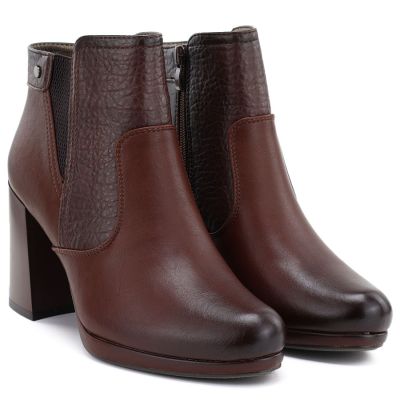 4. Women's ankle boots with a block heel and platform, insulated, dark brown, M.Daszyński AF125B-1