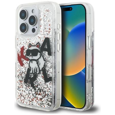 Karl Lagerfeld Liquid Glitter Choupette Logo Case for iPhone 16 Pro - Clear