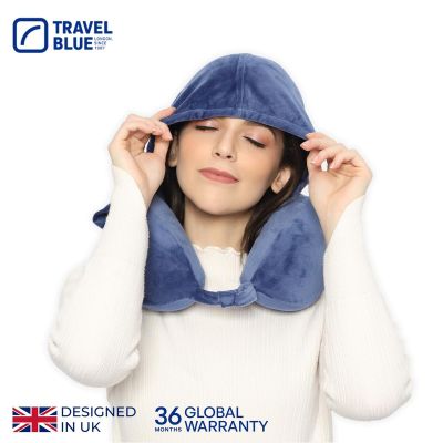 4. TRAVEL BLUE TRANQUILITY HODDIE MEMORY FOAM TRAVEL PILLOW WITH HOOD