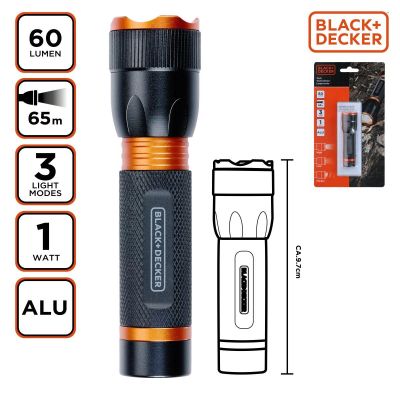 4. BLACK+DECKER Tactical Aluminium Flashlight, 1 W, 60 Lumens