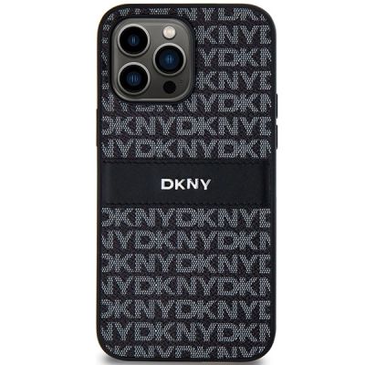 3. DKNY Leather Mono Stripe & Metal Logo case for iPhone 14 Pro Max - black