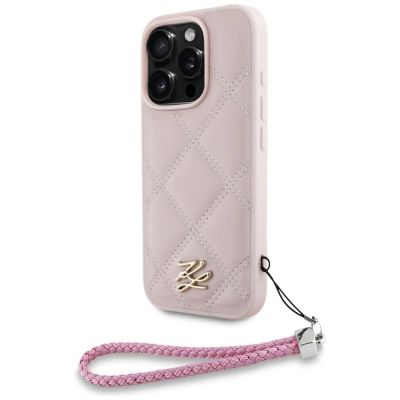 Karl Lagerfeld Quilted Initial Logo & Chain Strap iPhone 16 Pro Case - Pink