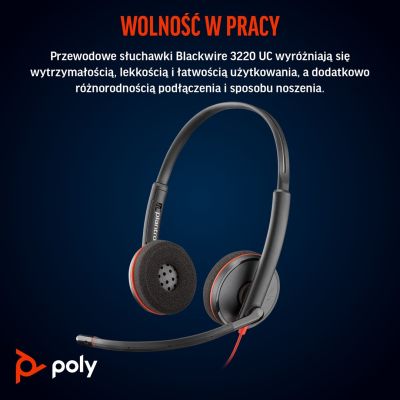 9. Poly Blackwire 3220 Stereo USB-C Headset +USB-C/A Adapter (Bulk)