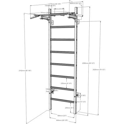 12. WOODEN AND METAL GYMNASTIC WALL BAR WITH BAR BENCHK 221W