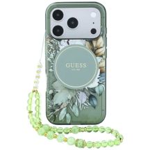 Guess IML Flowers Pearl Strap MagSafe Case for iPhone 18 Pro / 17 Pro – Green