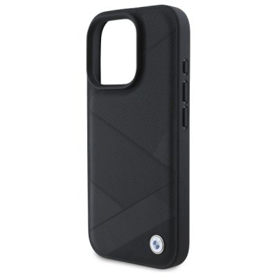 6. BMW Sign Leather Crossing Lines Pattern iPhone 16 Pro Max Case - Black