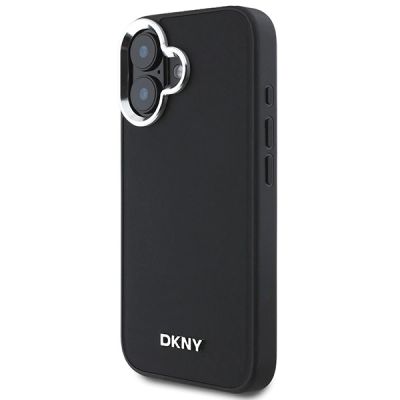 2. DKNY Plain Silver Logo MagSafe iPhone 16 Case - Black