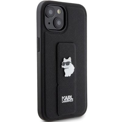 4. Karl Lagerfeld Gripstand Saffiano Choupette Pins case for iPhone 15 - black