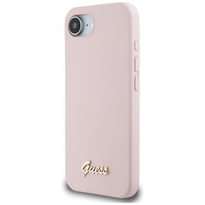 2. Guess Silicone Script Metal Logo MagSafe iPhone 16e Case - Pink