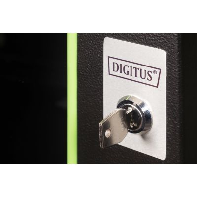 15. Digitus Unique 19" 9U rackmount network cabinet, 600x450, glass door, black, undivided, assembled, 100kg