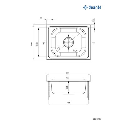2. Deante Twist 1-bowl sink without drainer, stainless steel ZEU010A