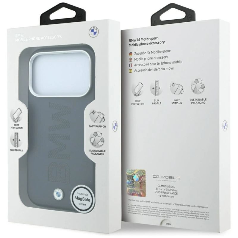 8. BMW Sign Centered Deboss MagSafe Case for iPhone 18 Pro Max / 17 Pro Max - Gray