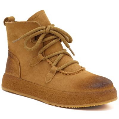 Women's leather ankle boots with a thick sole, camel Artiker 55C1008