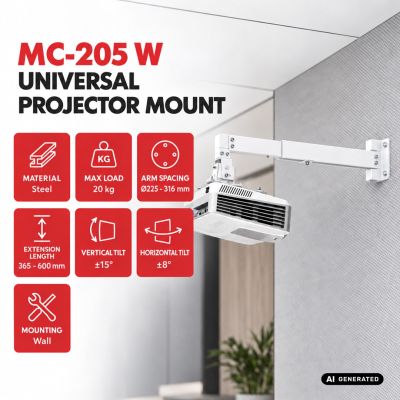 MACLEAN Wall Mount / Wall Bracket for Projector, White, MC-205 W