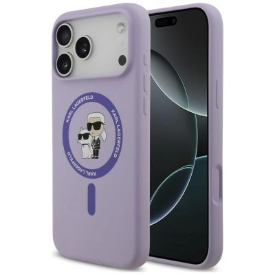 Karl Lagerfeld Silicone Karl&Choupette Ring MagSafe Case for iPhone 18 Pro Max / 17 Pro Max – Purple