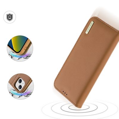 4. Dux Ducis Hivo Leather Flip Cover Genuine Leather Wallet for Cards and Documents iPhone 14 Plus Brown