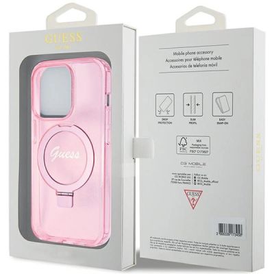8. Guess Ring Stand Script Glitter MagSafe case for iPhone 15 Pro Max - pink