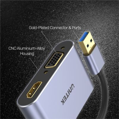 4. UNITEK V1304A Cable Adapter 0.15m USB Type-A HDMI + VGA (D-Sub) Gray