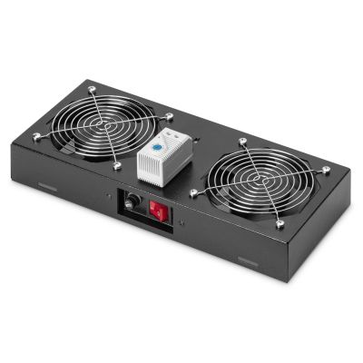 7. DIGITUS ventilation panel for 19" wall-mounted cabinets, 2 x fans, thermostat, black