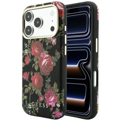 Guess Blossom Roses Print MagSafe Case for iPhone 18 Pro Max / 17 Pro Max – Black
