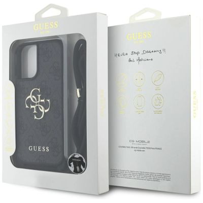 7. Guess 4G Big Logo Cord Stap Crossbody Case for iPhone 16 Plus Black